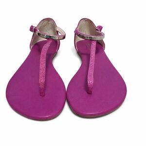 Michael Kors Magenta Snakeskin Ankle Strap Flats